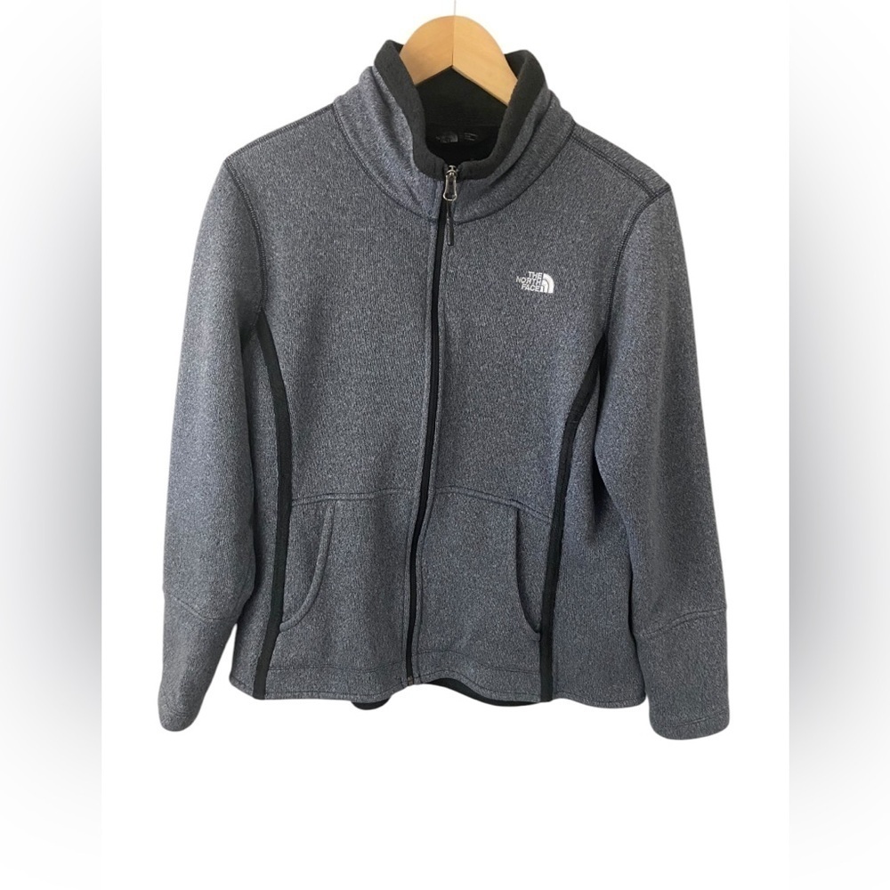 The North Face Women's Gray Black Full Zip Shawl Collar Knit Fleece Sz L